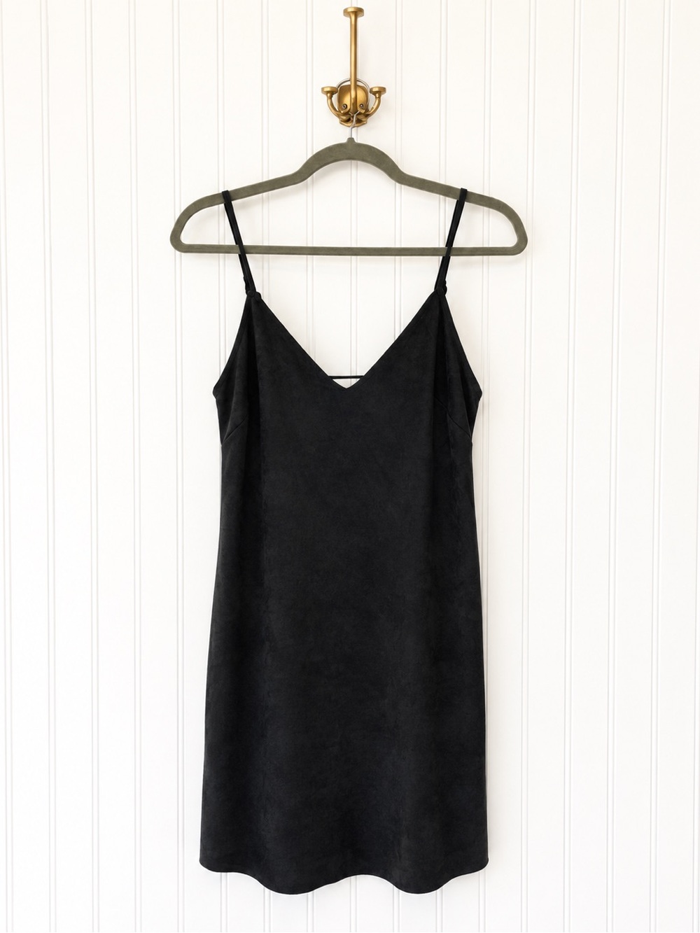 Wilfred Free, Black Mini Slip Dress, suede-like fabric, v neck, adjustable strap